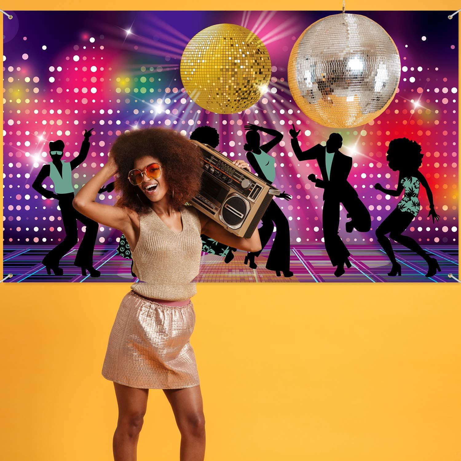 Retro Disco Backdrop Back to 70S 80S 90S Dance Party Decorations Banner 72.8 X 4