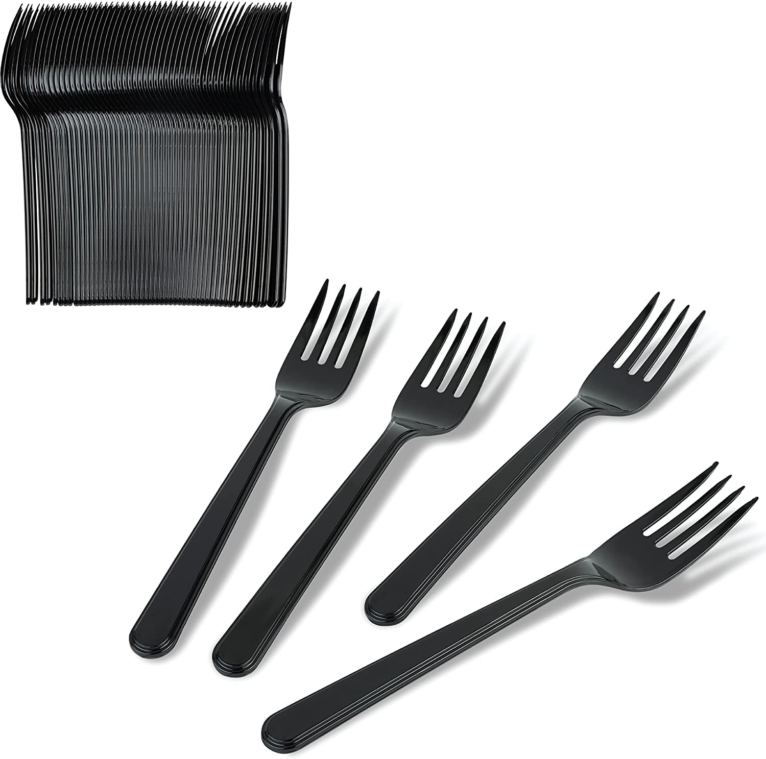 50 Pack Heavy Weight Plastic Forks Black Disposable Forks