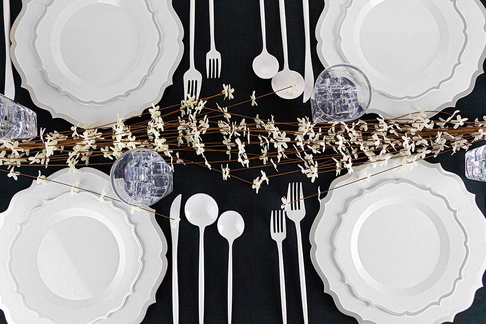 Contemporary Silver Plate Combo, 32-Pack – Includes 16 Lunch Plates (7.5″) & 16