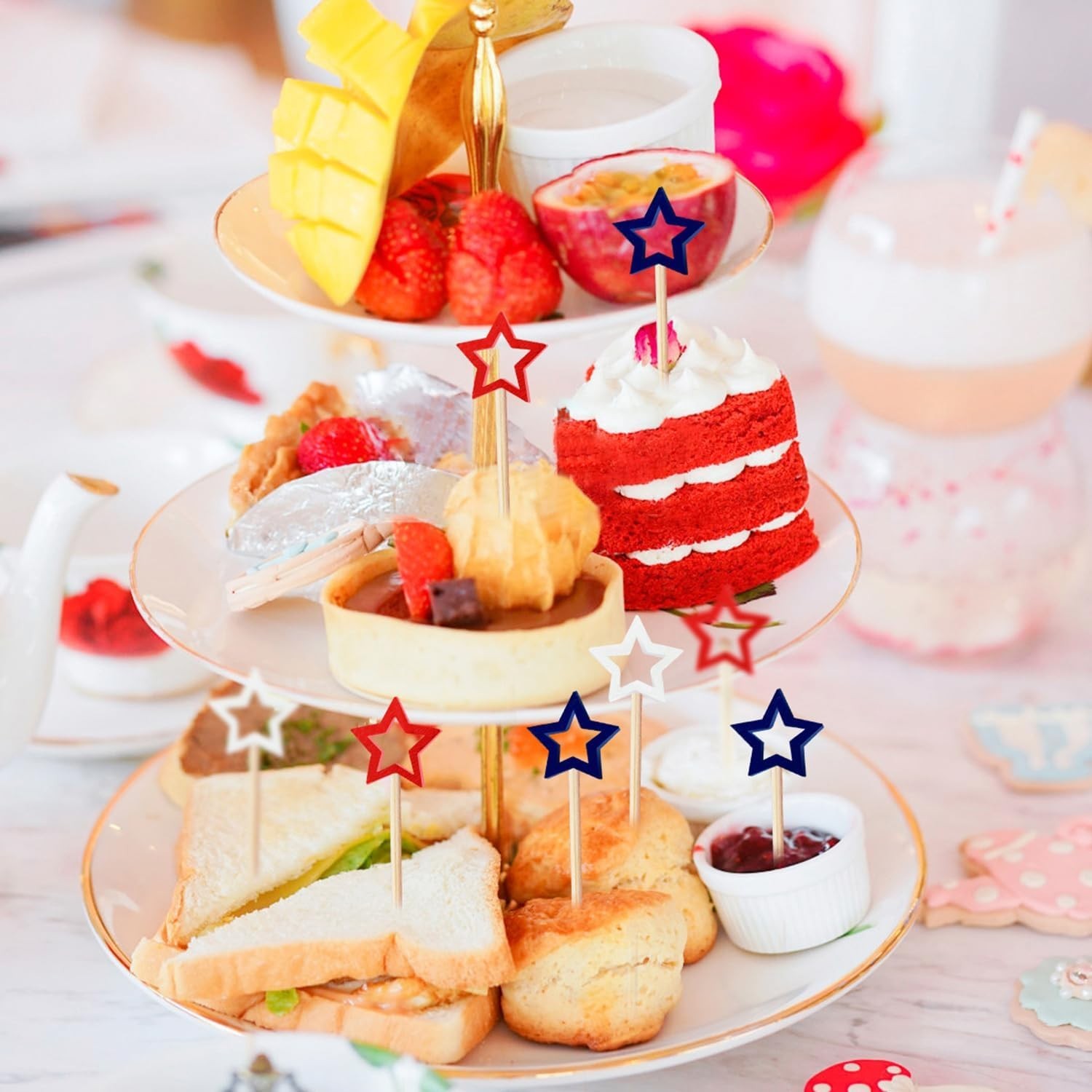 60 Counts 5.5 Inch Star Cocktail Picks Red White Blue Fancy Toothpicks Fruit …