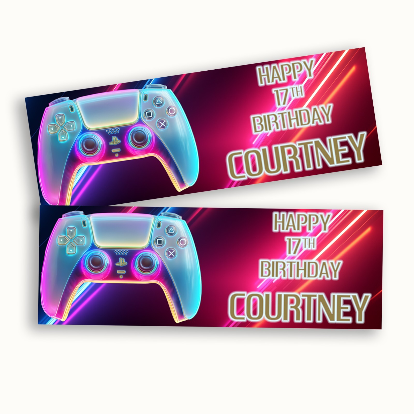 PS5 Controller Neon Glow Colorful Gaming Personalised Birthday Banner