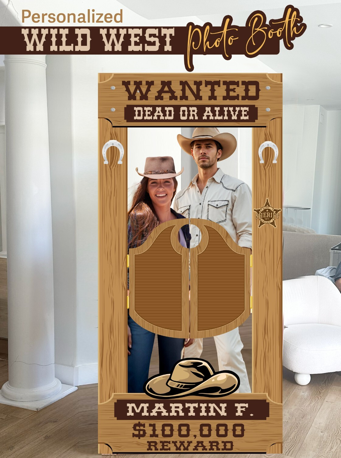 Western Photo Booth 6.5ft, Personalized Wild West Saloon Photo Booth