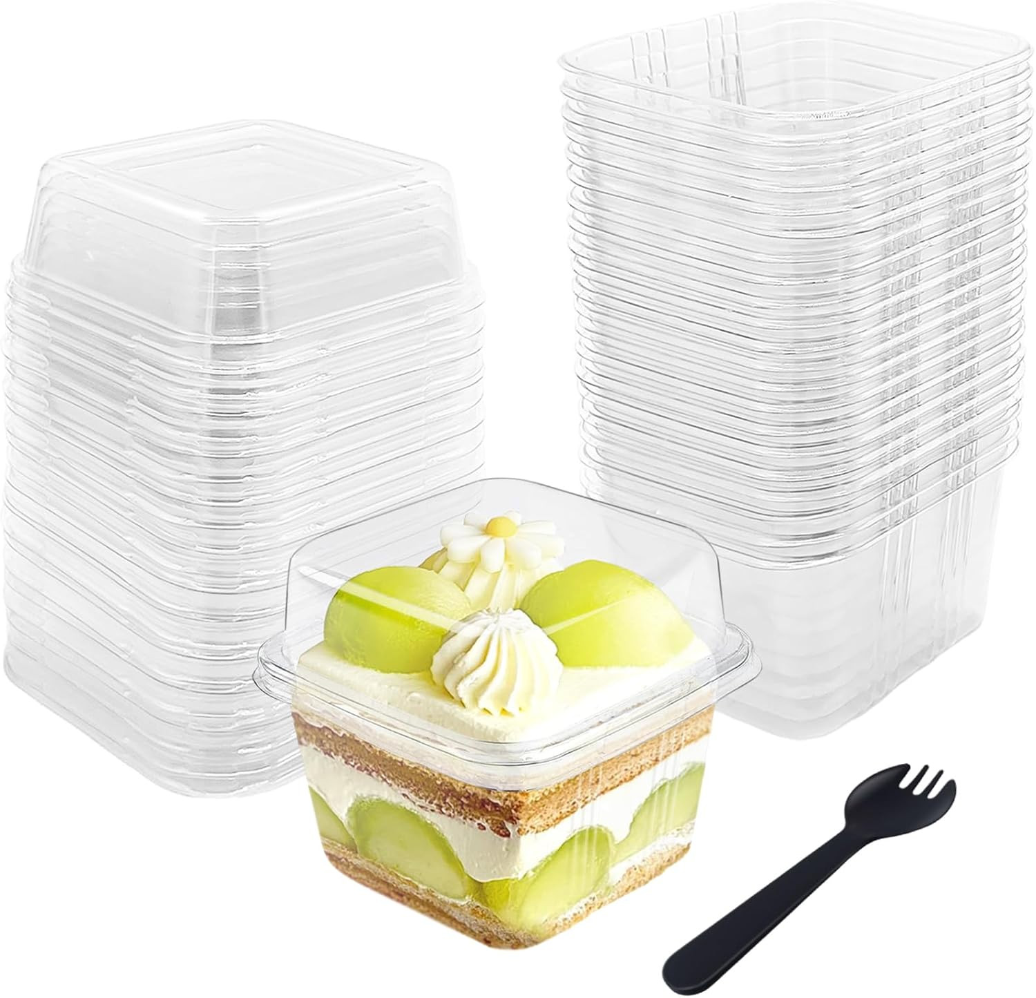 Dessert Cups With Lids Spoons Square Parfait Disposable Containers 50 Pcs 8 OZ