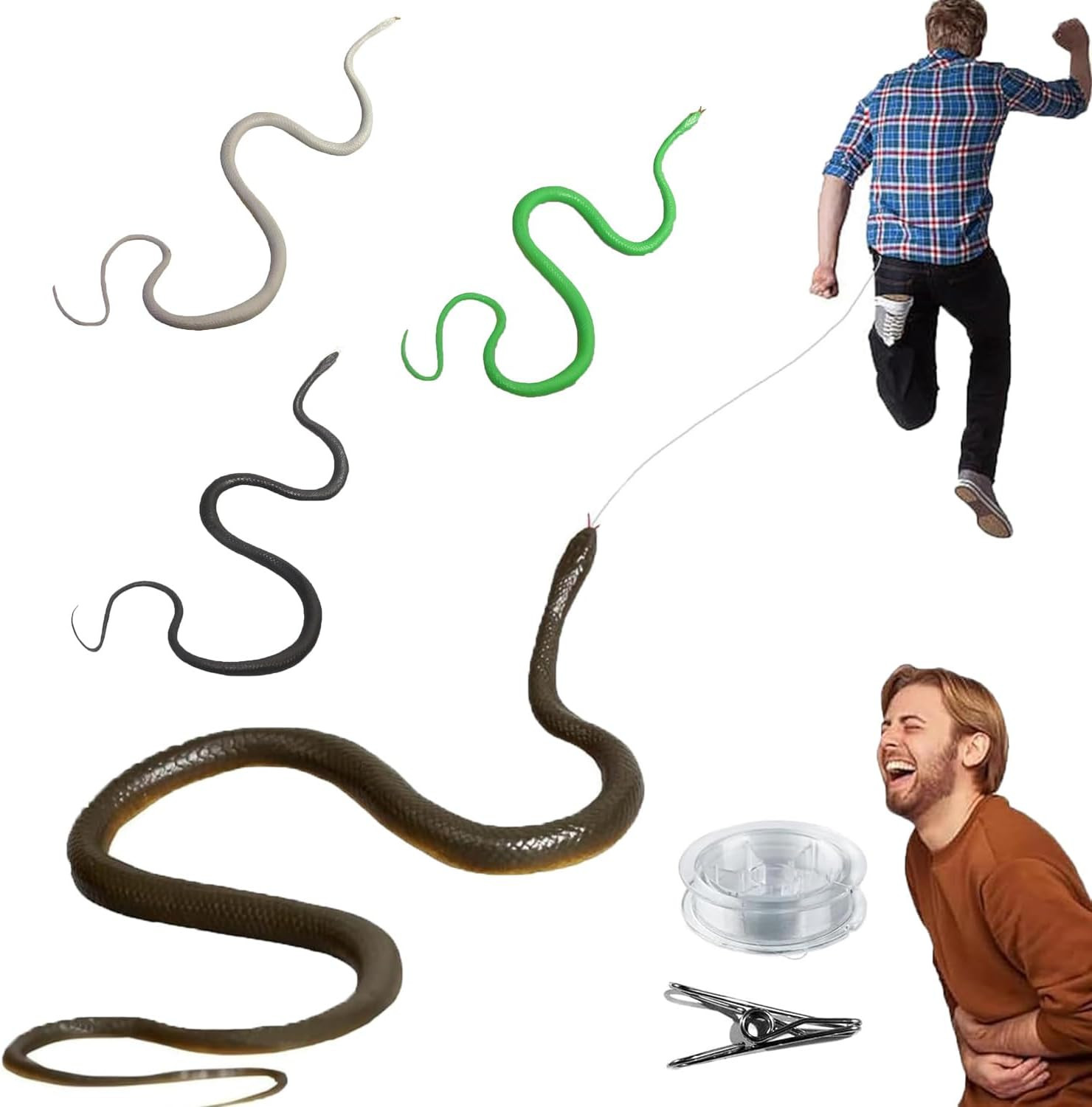 Fake Snake, 2025 Snake Prank with String Clip, Realistic Snake Prank, Rubber Sna