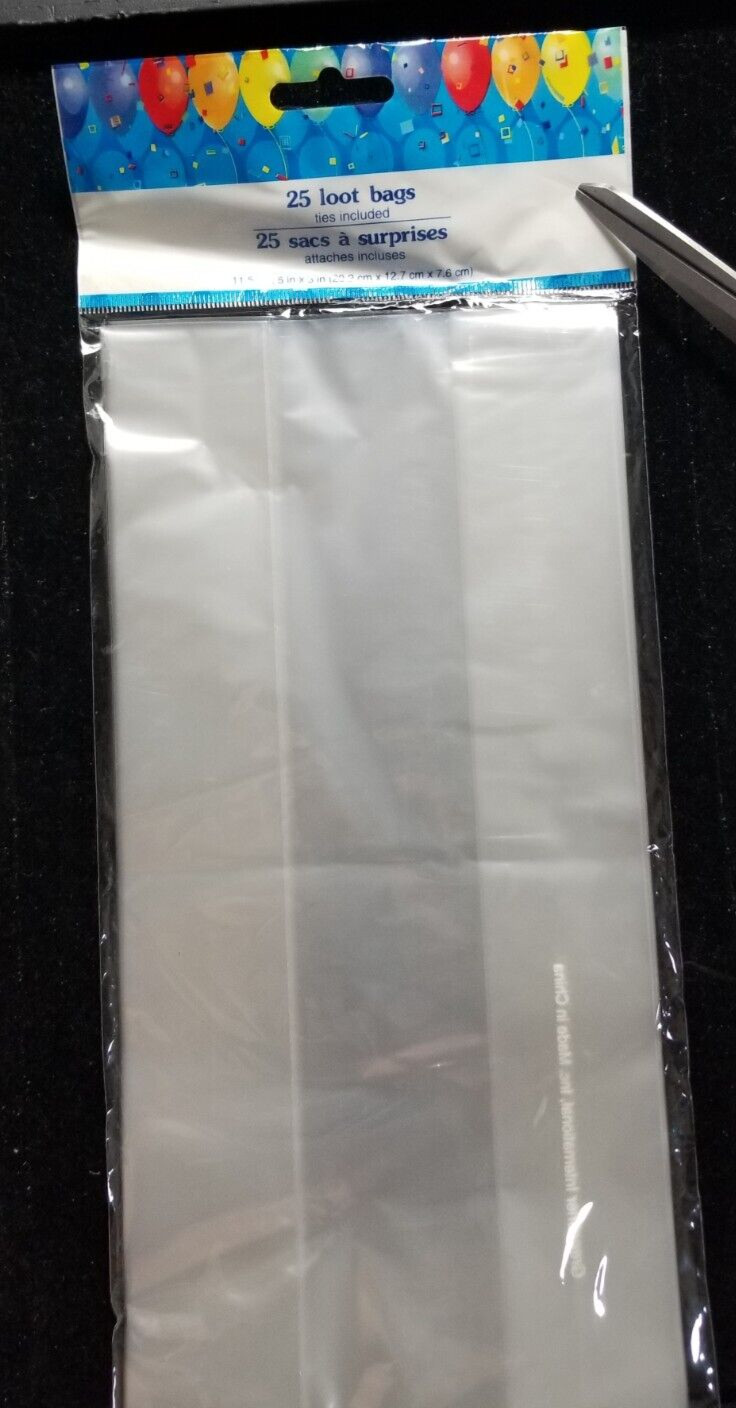 Party Loot Bags Clear Cellophane 25 Count Favors Candy + Twist Ties Any Occasion
