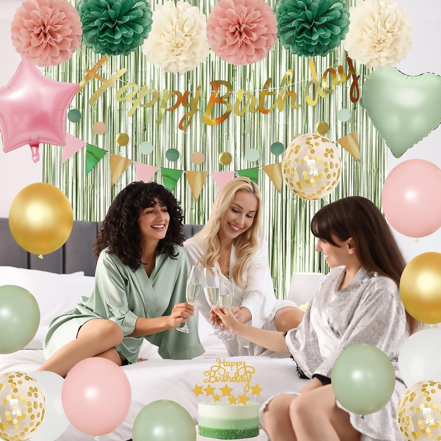 Pink Birthday Party Decorations Kit for Girls Women with Banner Foil Balloons