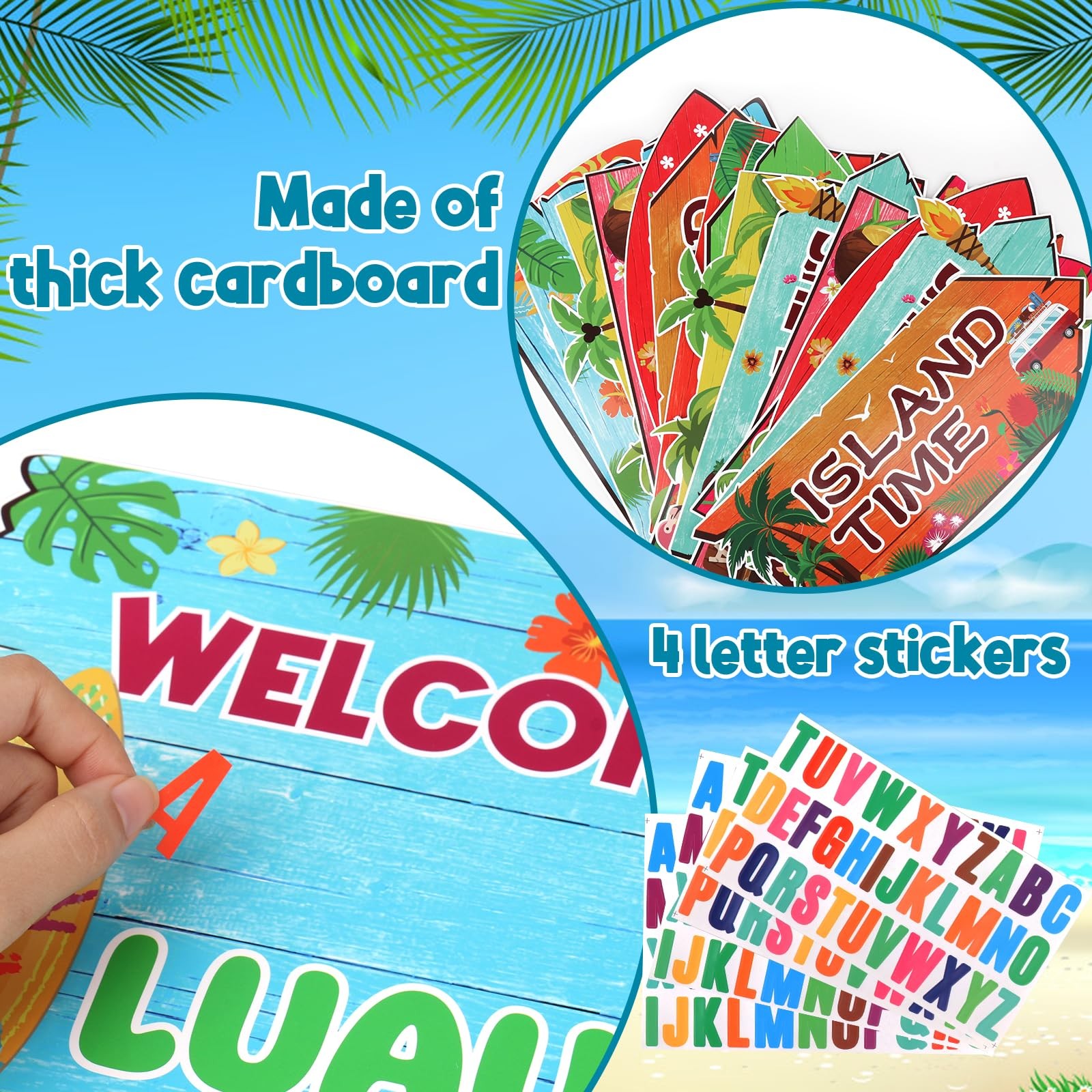 20 Pcs Luau Party Decorations Tropical Aloha Table Signs Multiple Colors Set