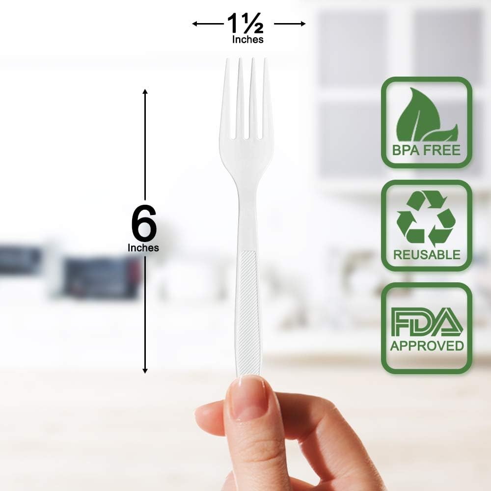 Heavy Duty Plastic Forks, Disposable Bulk Cutlery | 400 Count Heavy Duty White