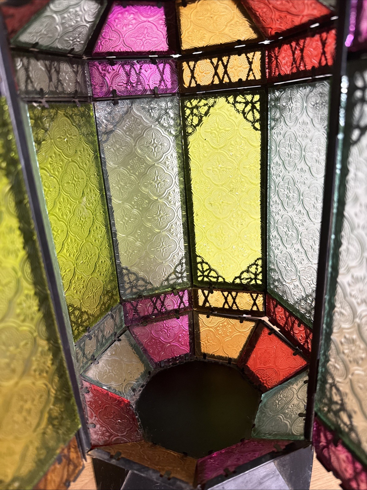 Ramadan Lantern Stained Glass Panels Multi Color 20” Moroccan Hanging Lamp