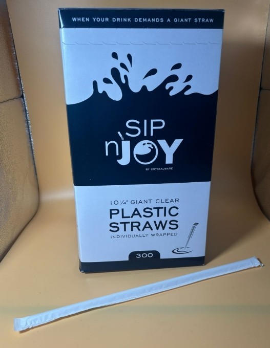 300 pcs Pack 10.25” Giant Straws Clear Paper Wrapped Disposable Plastic