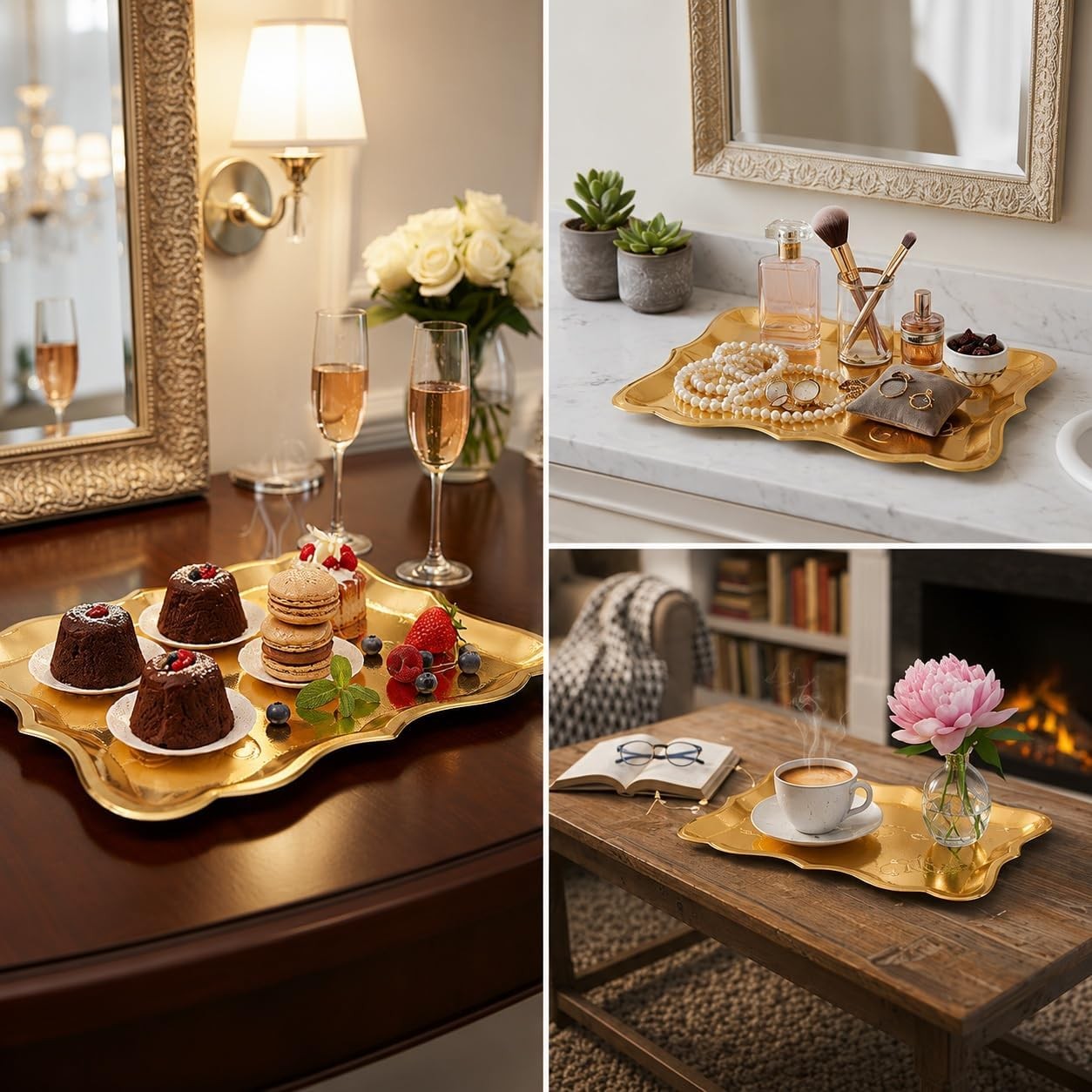 10 Gold Rectangle Trays for Dessert Display Table Parties 9″ x 13″ Disposable