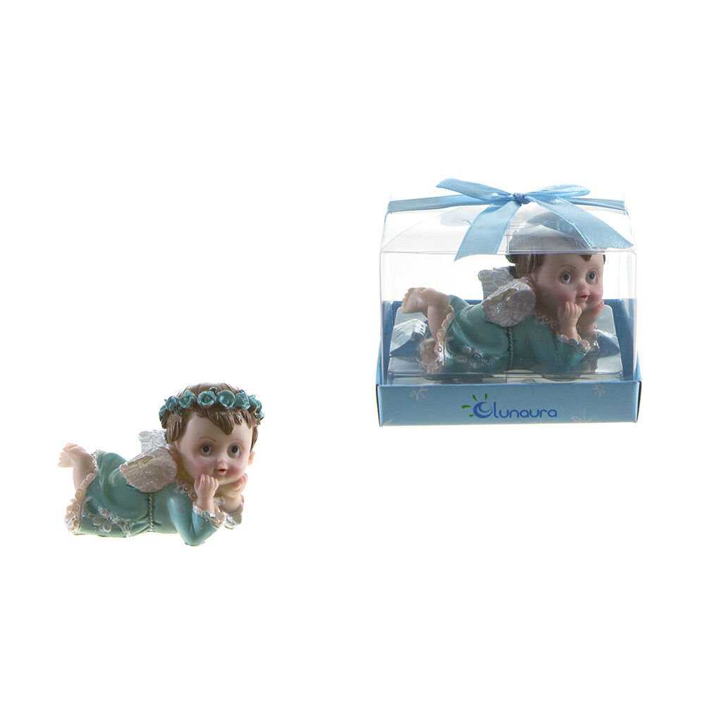 Mega Favors – Baby Boy Angel Laying on Floor Poly Resin – Blue, 12PCS