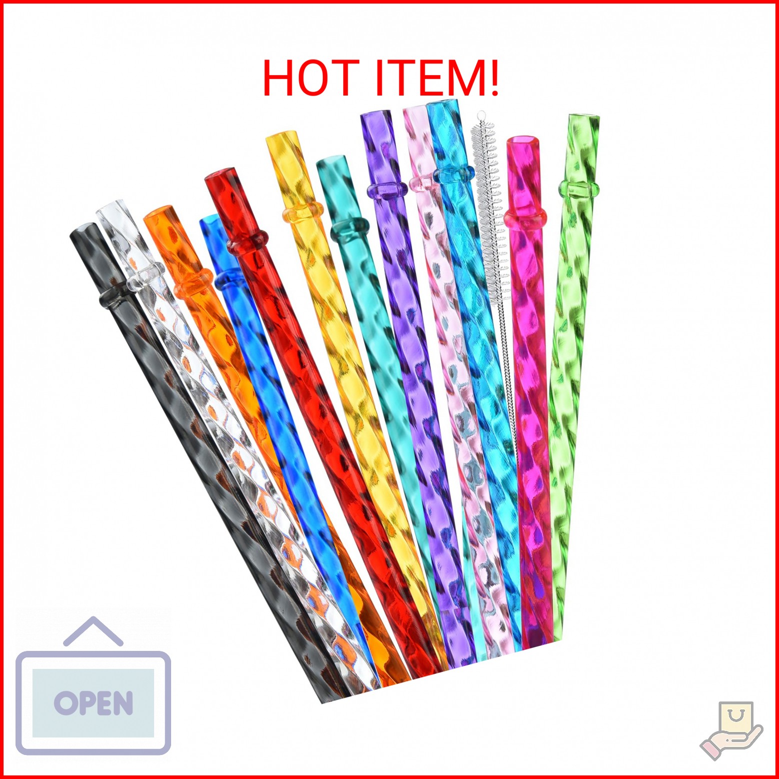 ALINK 12-Pack Reusable Plastic Coloful Swirl Straws, 11 Inch Long PETG Clear Har