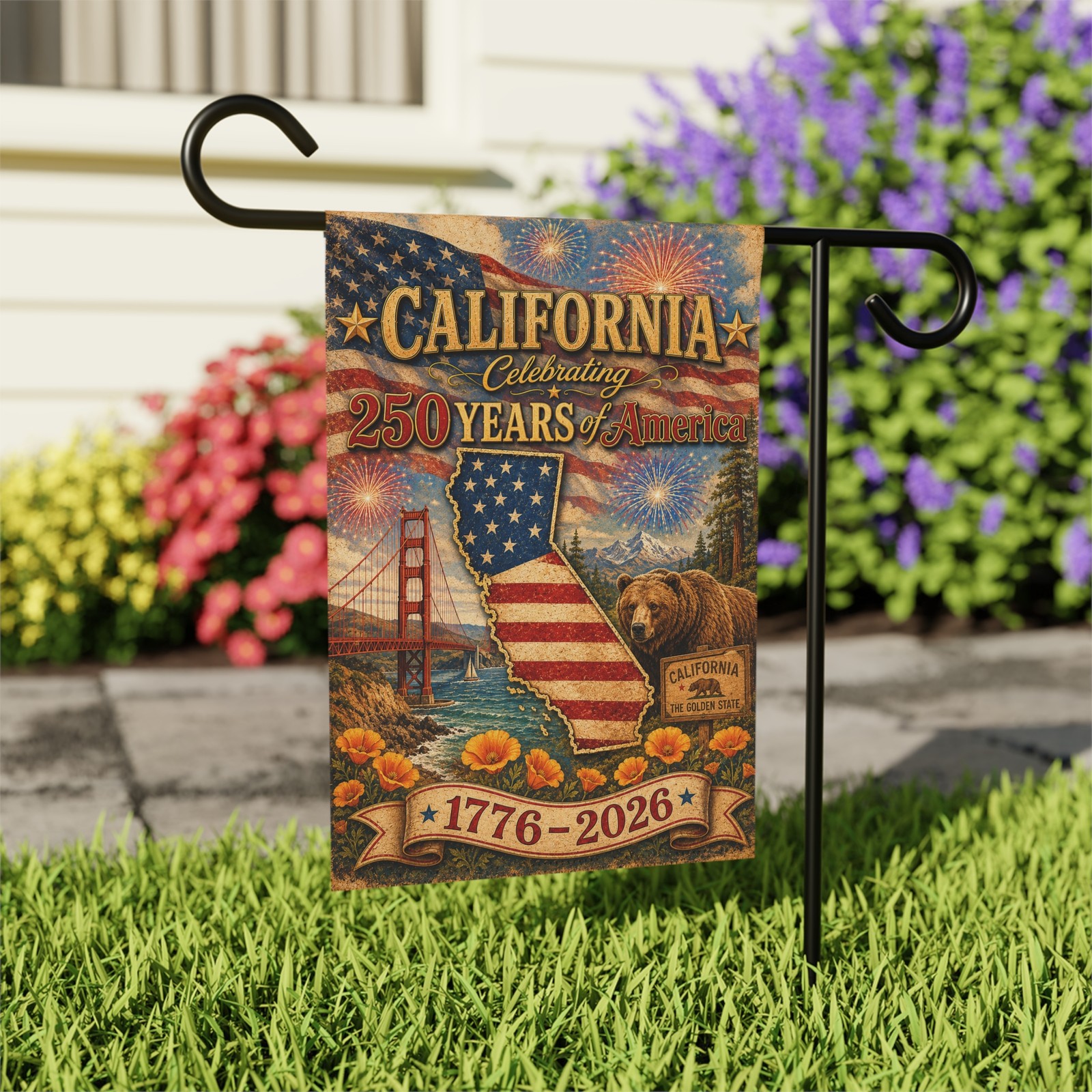 California Garden Flag 250 Years of America 1776-2026 Patriotic Yard Decor 12×18