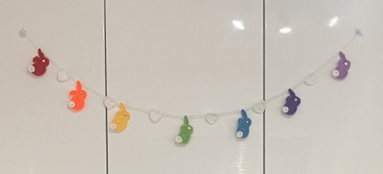 🐰🌈❤️ NEW Rainbow Easter bunny Rabbit heart Hand Crochet bunting window Gift