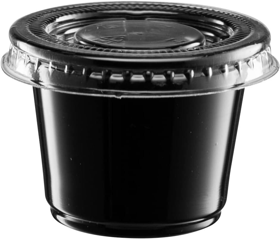 4 oz Plastic Black Disposable Portion Cups with Lids for Sauce Cup BPA Free