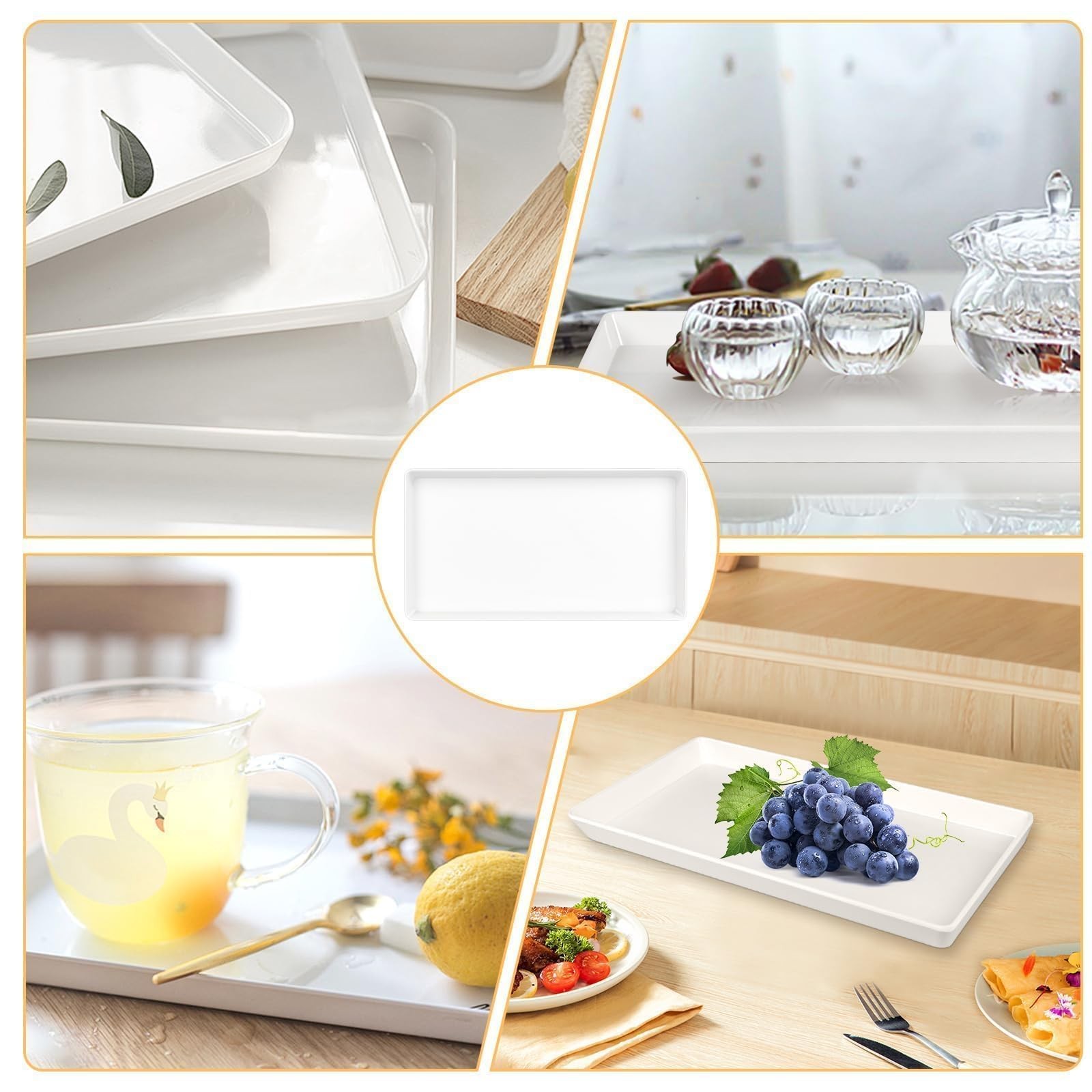 CZWESTC 3pcs White Melamine Serving Trays, 11.8×6.2 Inch Reusable Rectangle Appe