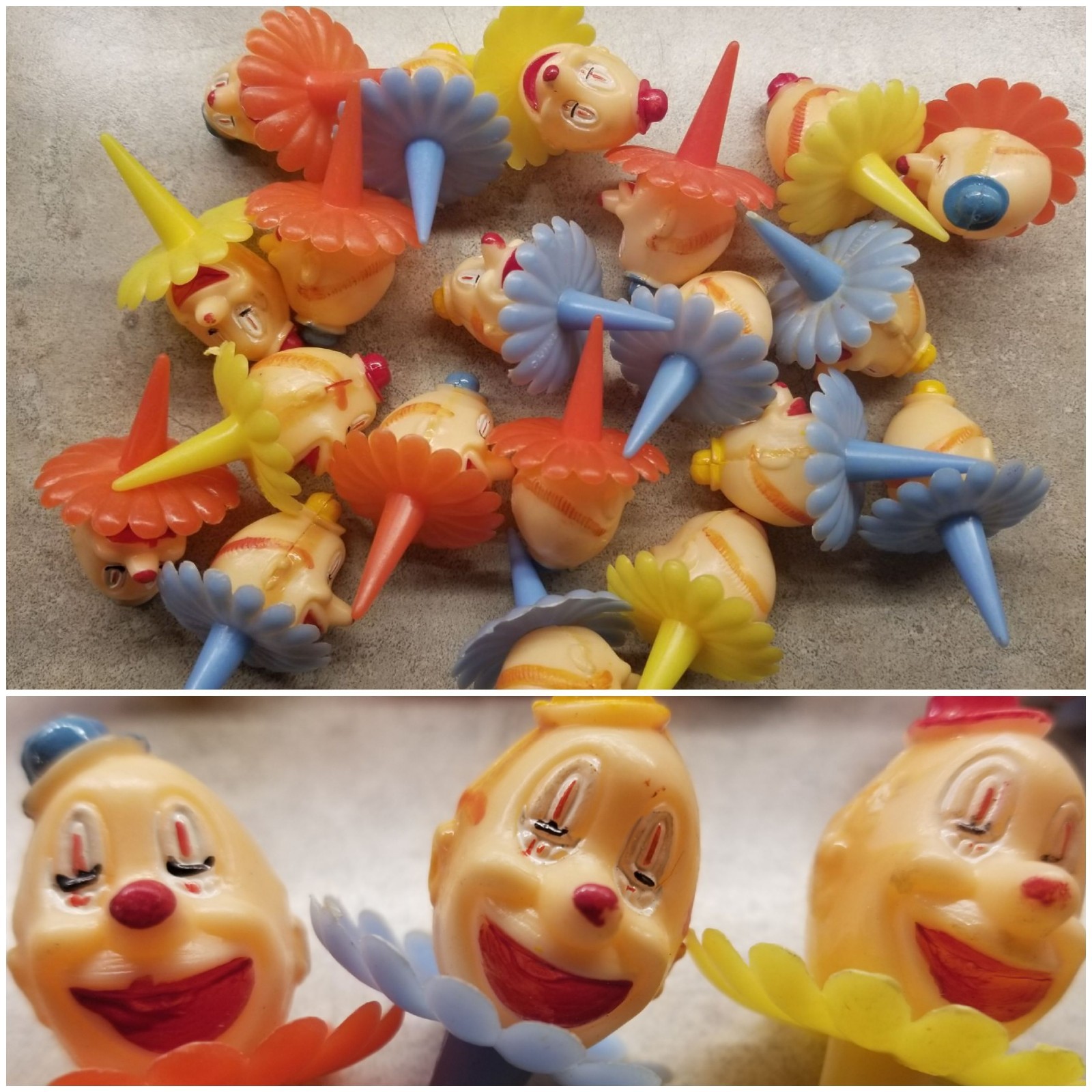 20 Clown Head Cup Cake Toppers Circus Red Blue Yellow Picks Vintage Wilton Vtg