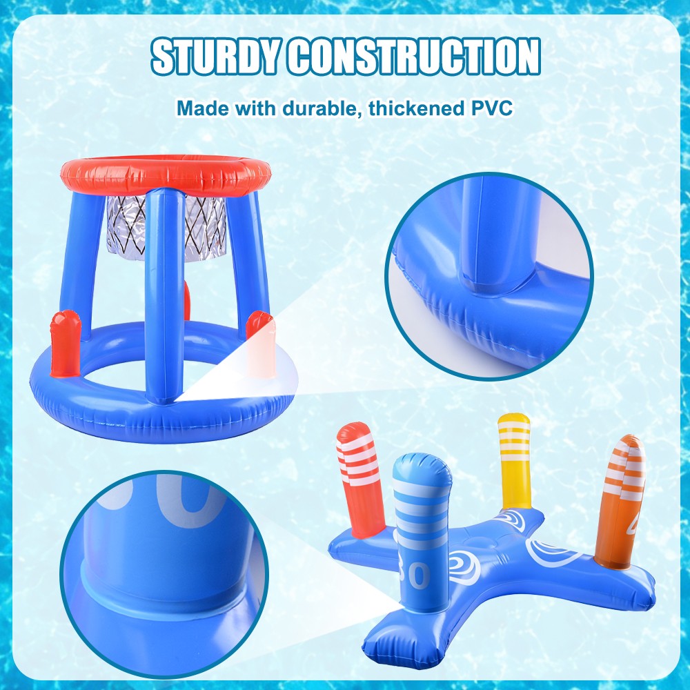 Inflatable Floating Swimming Pool Basketball Hoop Ring Toss Toys Game Set Summer