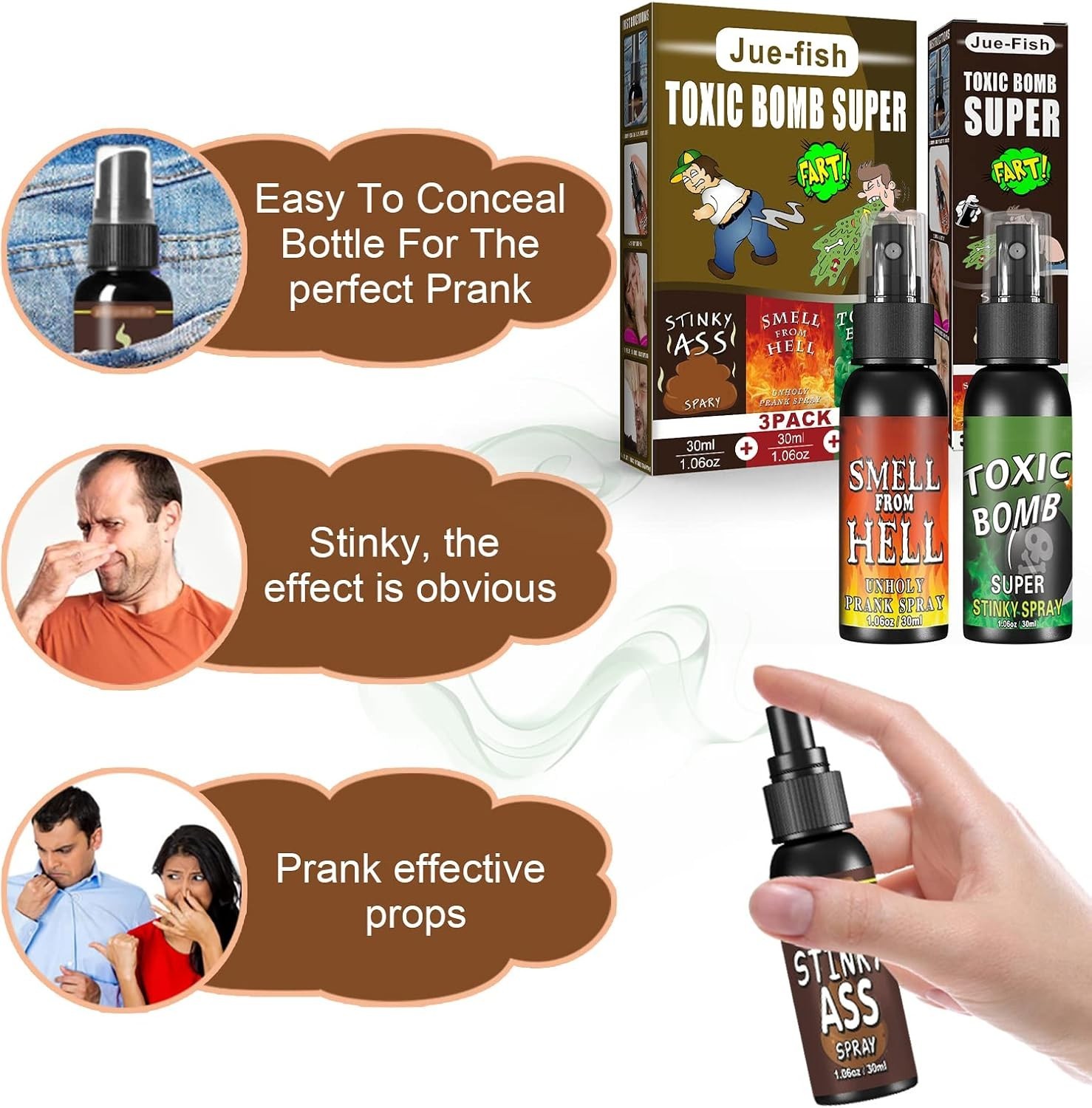 Extra Potent 3-Pack Fart Spray – Hilarious and Non-Toxic Prank for Kids & Adults