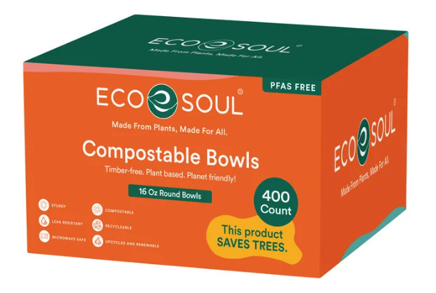 EcoSoul Compostable 16 oz Bowls Disposable Eco Friendly 400 Count Bulk Pack