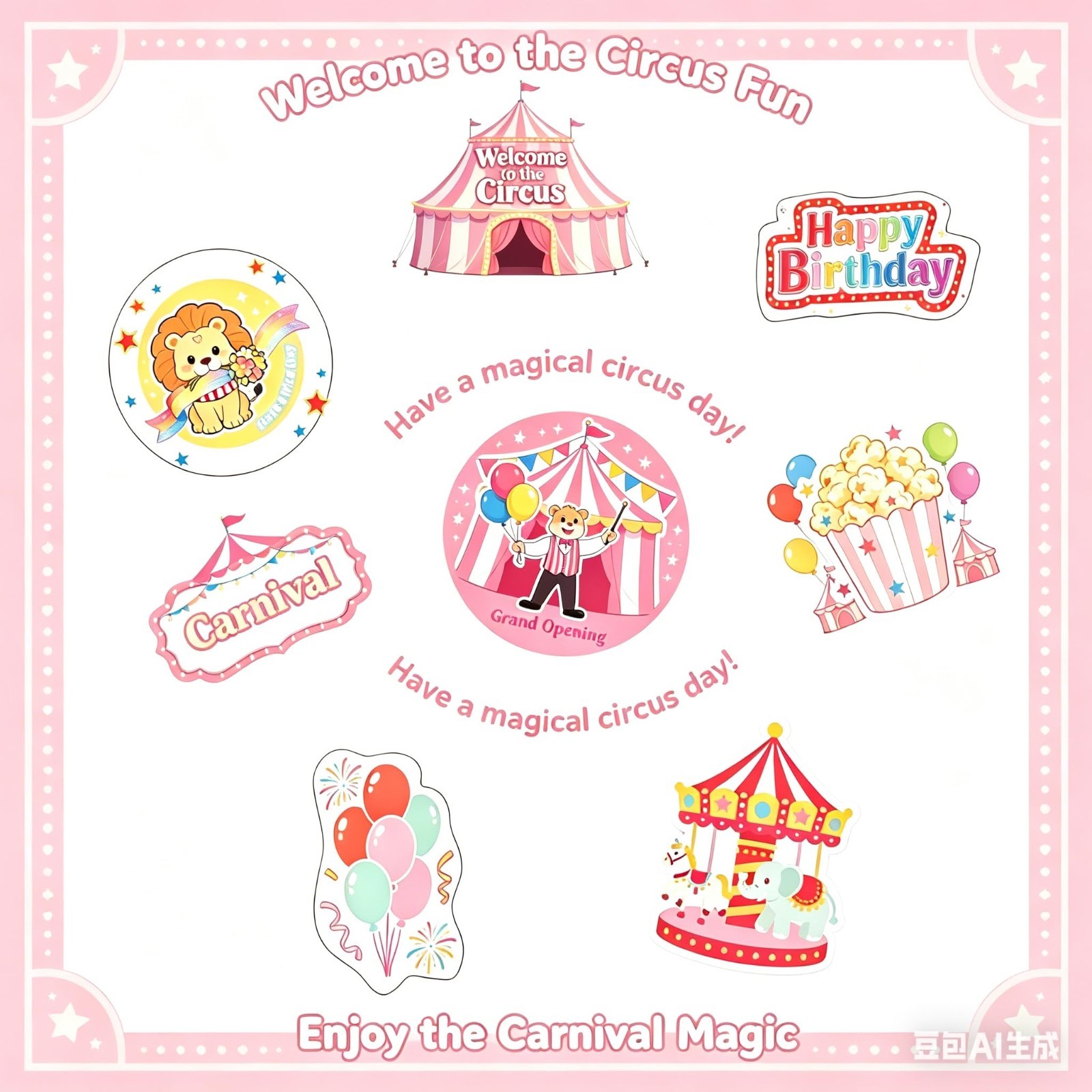 Carnival Circus Party Decor Kit – 2 Striped Awnings, Tablecloth, Banner & Balloo