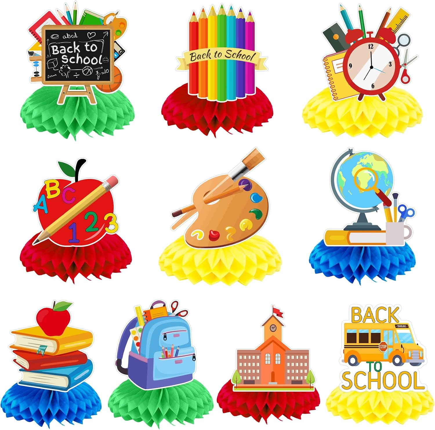 10 Pcs Back to School Decorations, First Day of School Table Toppers Honeycomb O