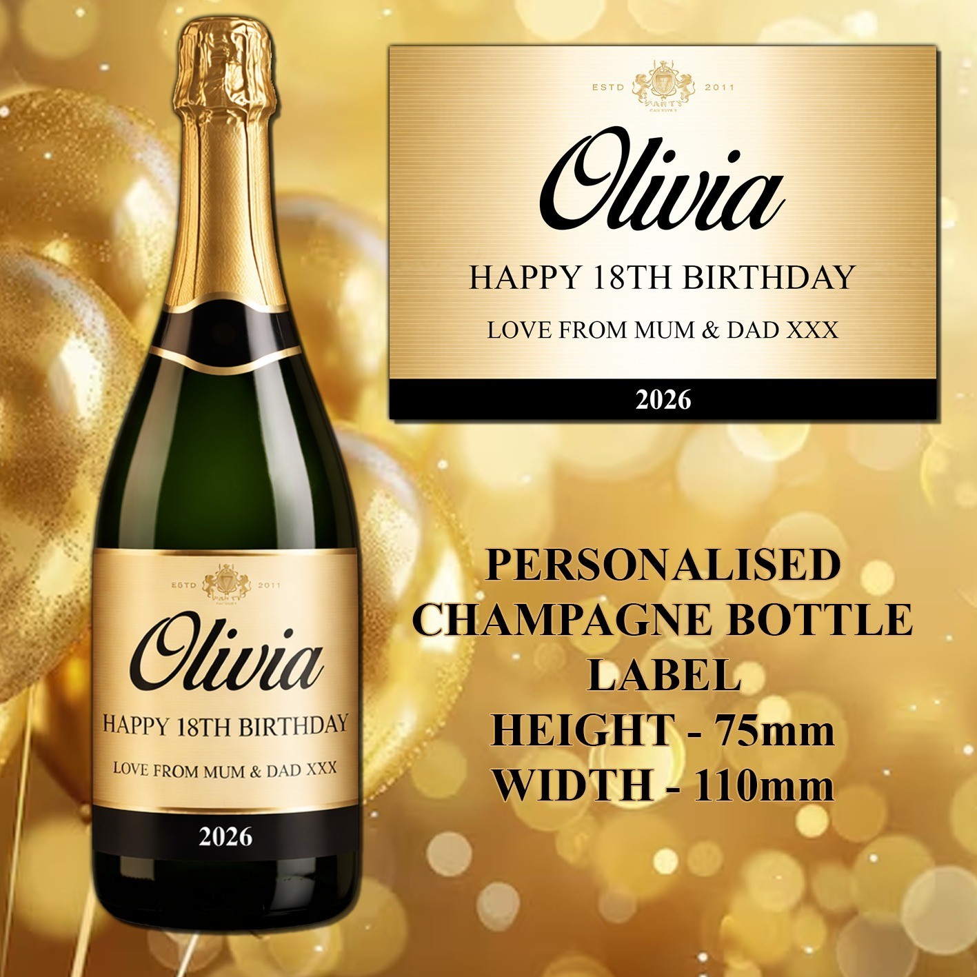 Personalised Champagne Prosecco Bottle Label Any Occasion Birthday Gold Gift UK