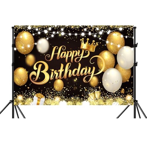 180×120 cm Gold Happy Birthday Party Backdrops Cloth 71×47 in. Glitter Black