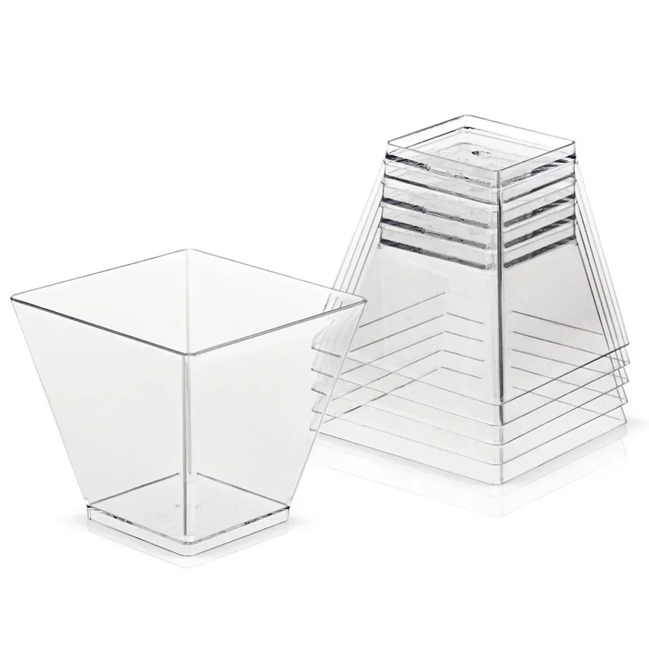 20pcs Disposable Plastic Mousse Cups Ladder Shape Dessert Pudding Cups