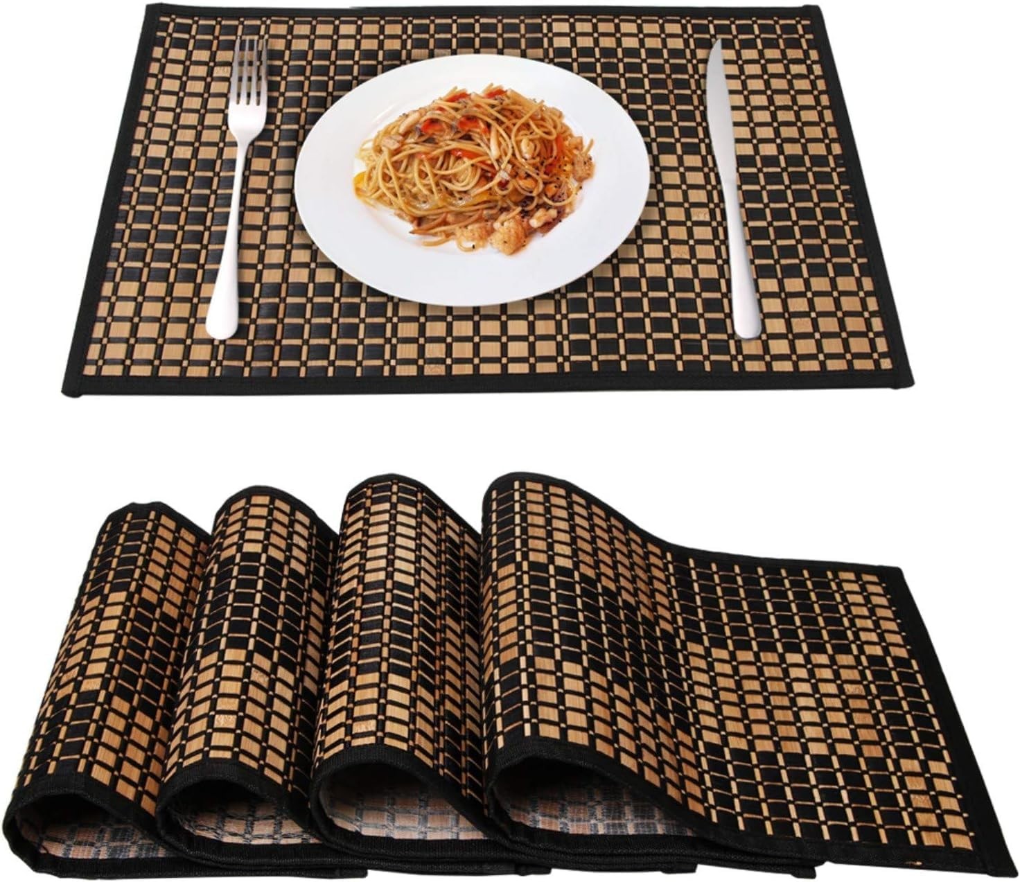 Bamboo Placemats for Dining Table, Set of 11.5*17.5inch, Black