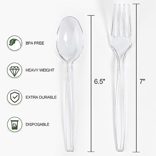 [400 Count] Clear Plastic Forks and Spoons Set Bulk – Heavy Duty Disposable Spoo