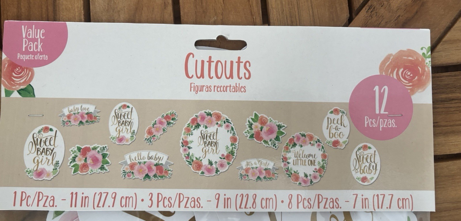 Floral Baby Shower Sweet Baby Girl Table & Wall Cutout 12 Pk Decorations 7”-11”