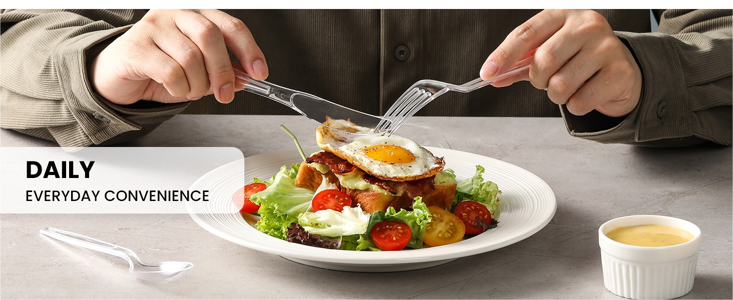 400 Count Heavy Duty Plastic Silverware, BPA-Free, Clear Plastic Cutlery Set,