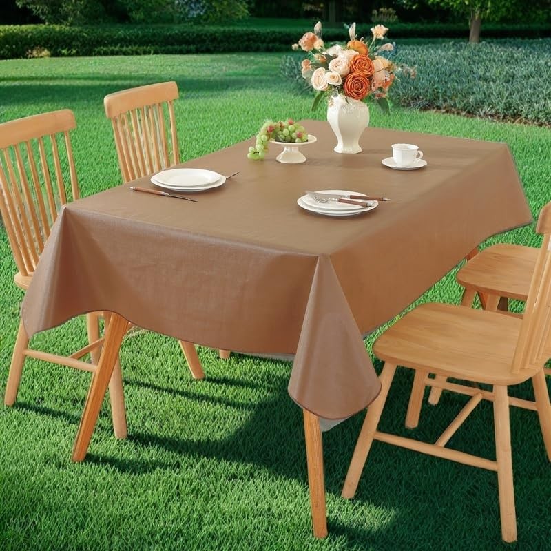 Elegant Rectangular Tablecloth, 100% Waterproof Vinyl, Solid Color Tablecloth, M