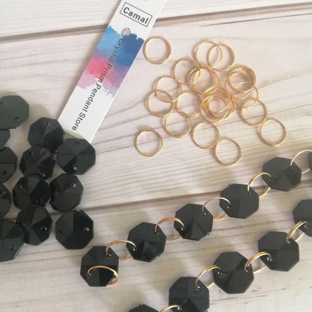 500Pcs Black Octagons + Rings Garland Bead Decoration Acrylic Crystal Chandelier