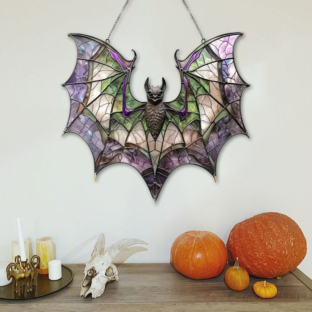 Contemporary Acrylic Bat Suncatcher Halloween Decor Home Wall Art Wreath JQ