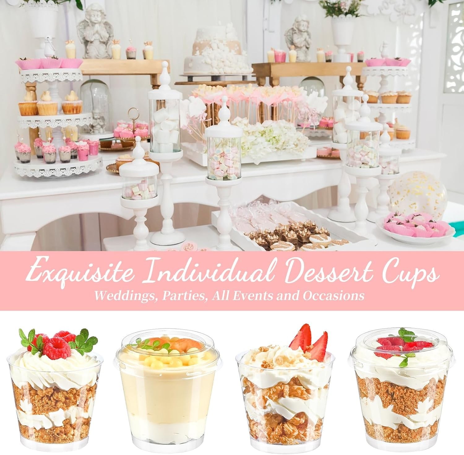Mini Dessert Cups with Lids and Spoons 6oz Pack of 150 Serving Cups for Parties