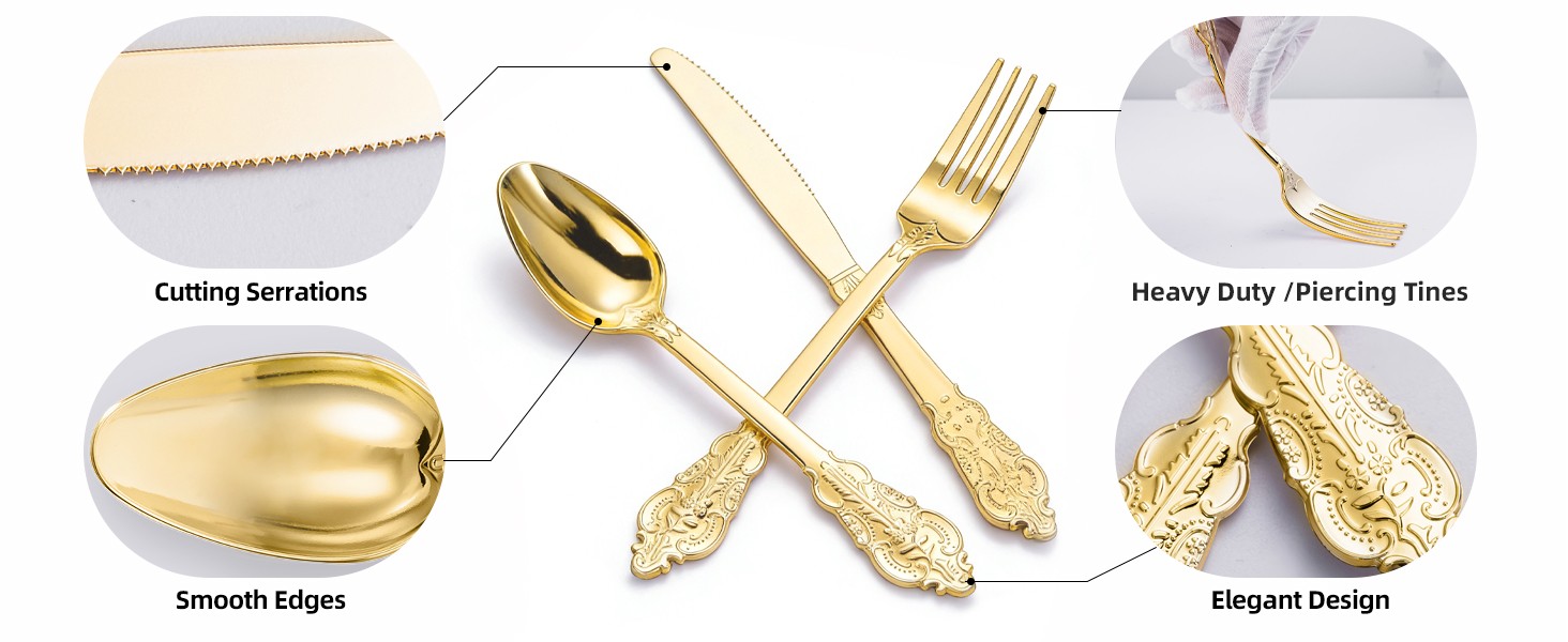 120PCS Gold Plastic Silverware, Disposable Silverware Include 40 Forks, 40