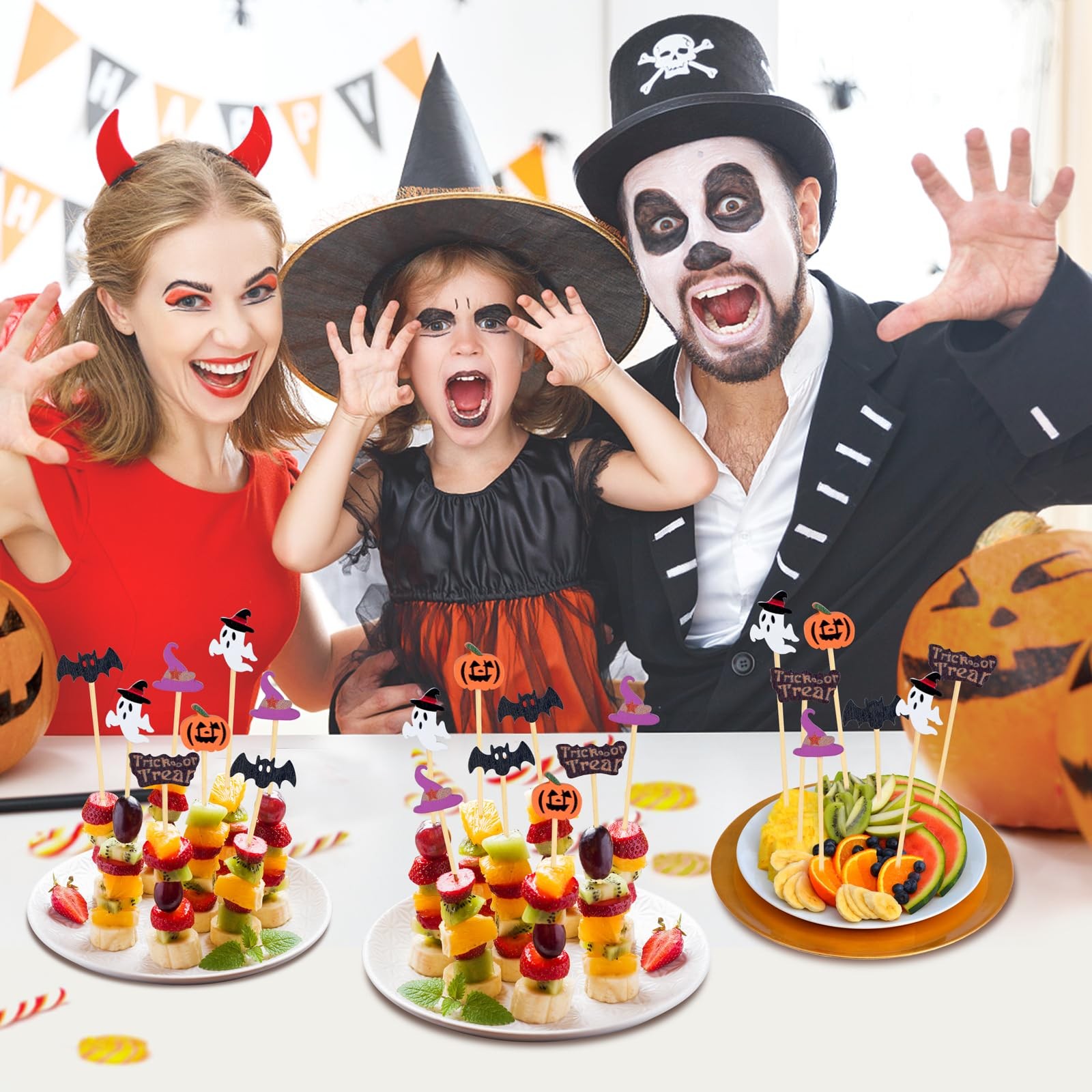100 Pack Halloween Toothpicks For Appetizers 4.7 Inch Natural Bamboo Cocktail Pi