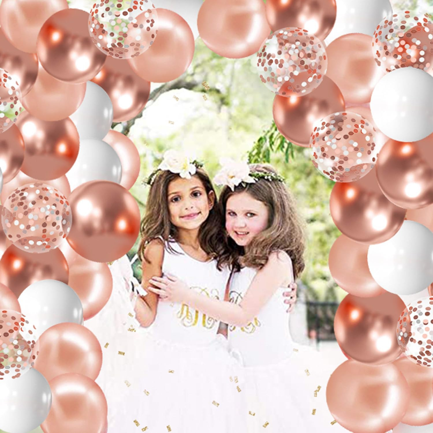 Rose Gold Confetti Balloons, 50 Pack 12 Inch White and Rose Gold Latex Balloons