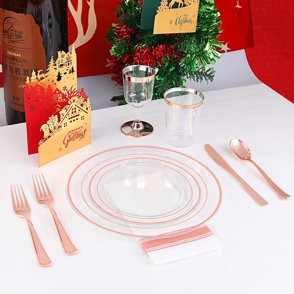 72 Rose Gold Dessert Plates And Forks Set Reusable Bpa Free Party Dishware