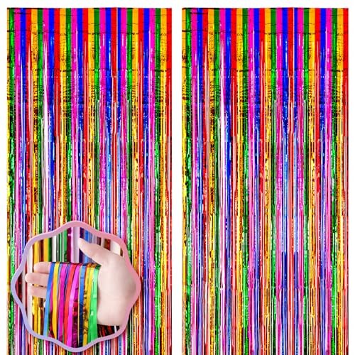 2 Pack 3.3×8.2 Feet Foil Fringe Backdrop 39.6″W x 98.4″L (Pack of 2) Rainbow