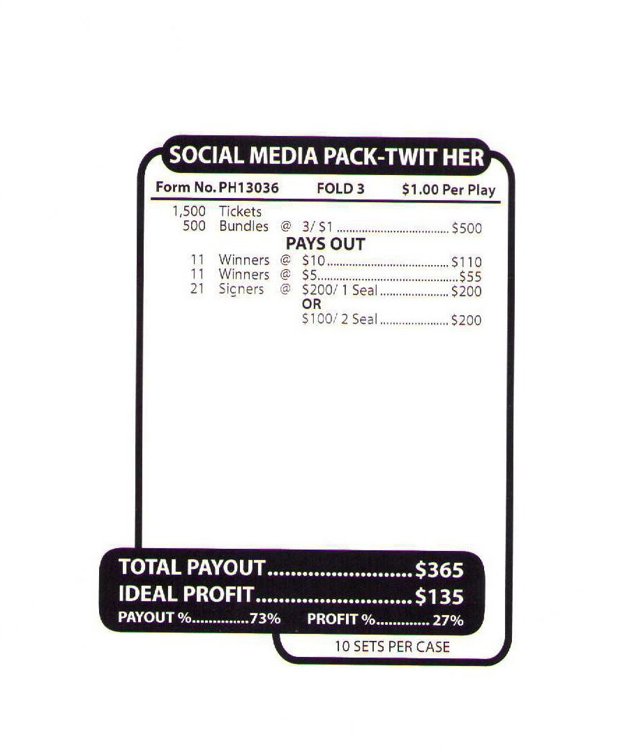 Pull Tab Ticket -Jars – Game – Holder – 5 PACK – Jars Media – 500 ct ea