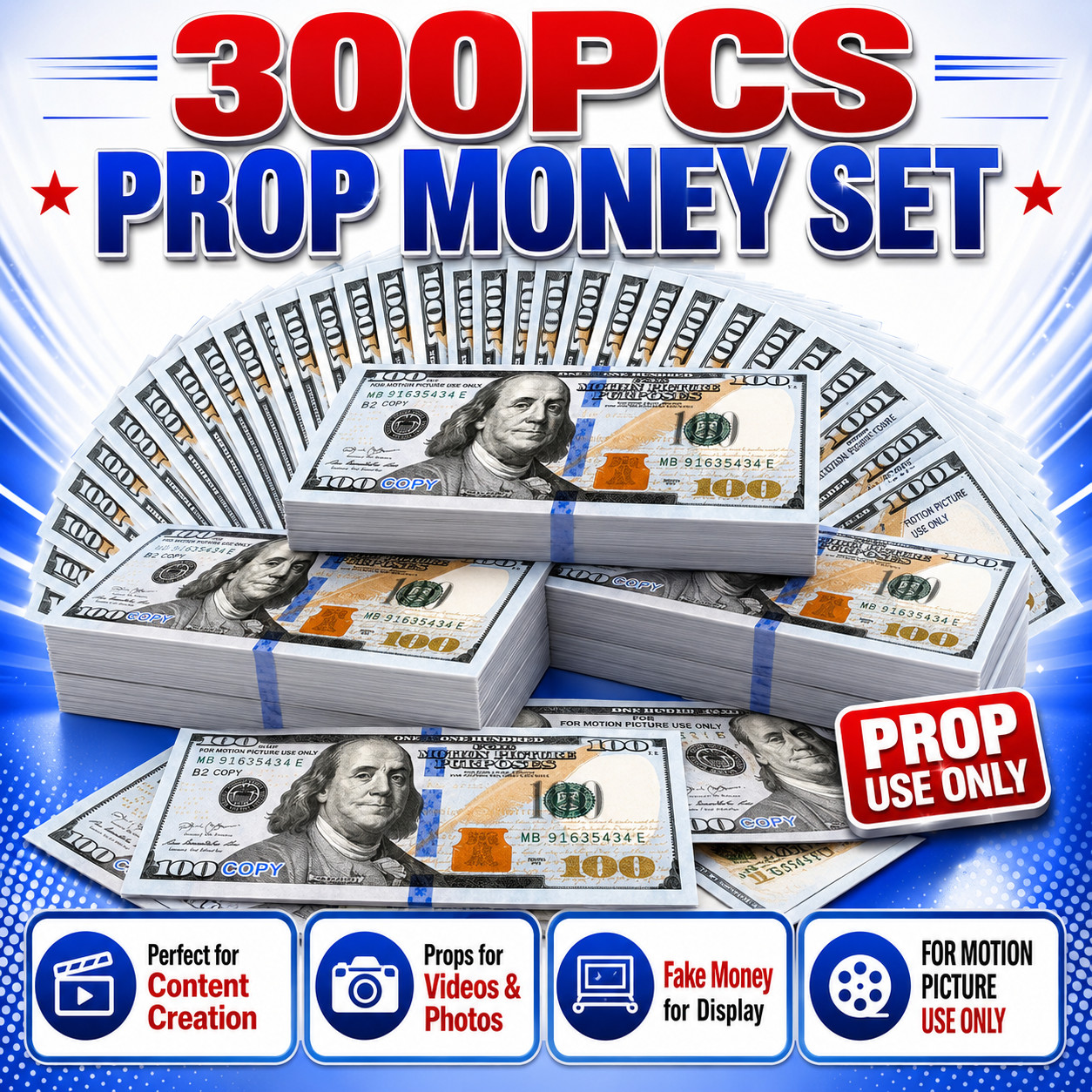 $100 Dollar Bills Prop Motion Picture Money $30,000 Dollars Total Copy Notes Set