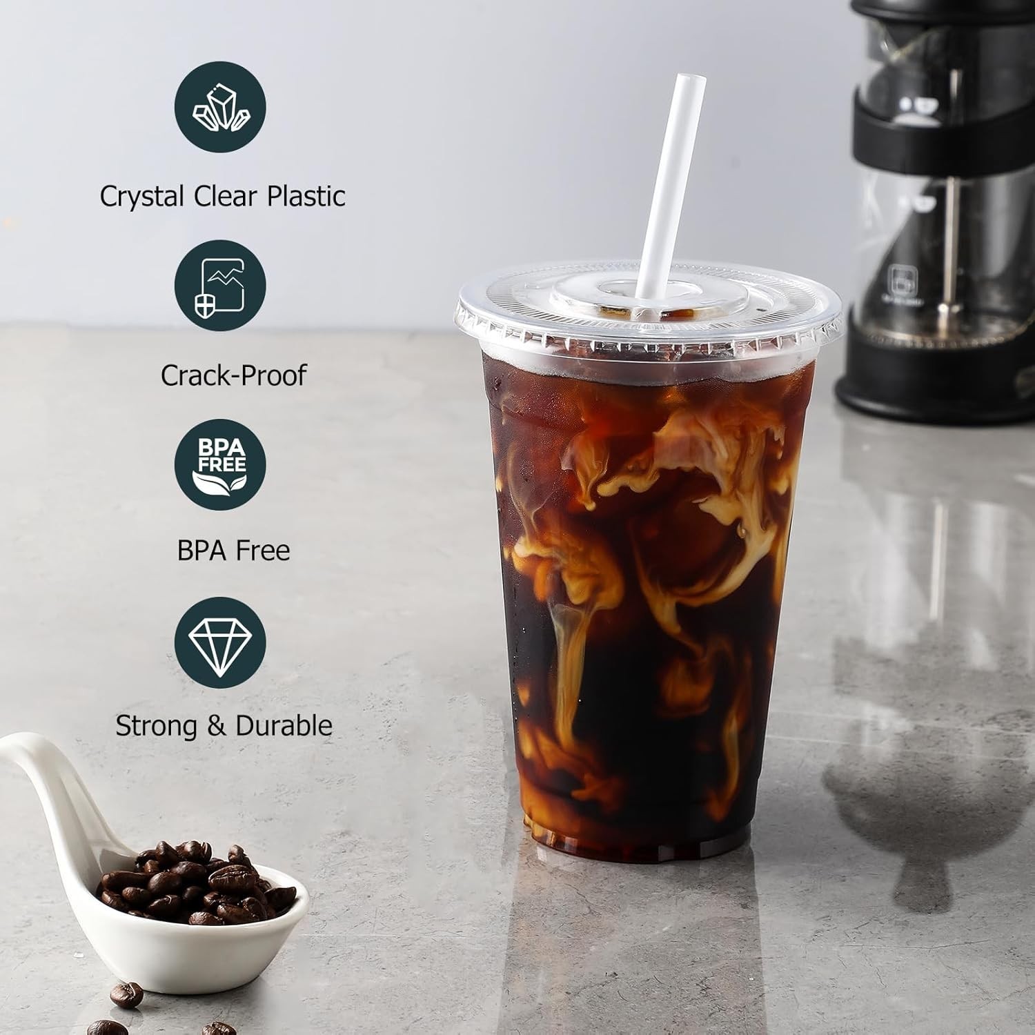 100 Sets] 16 oz Clear Plastic Cups With Lids and Straws, Disposable Cups With…