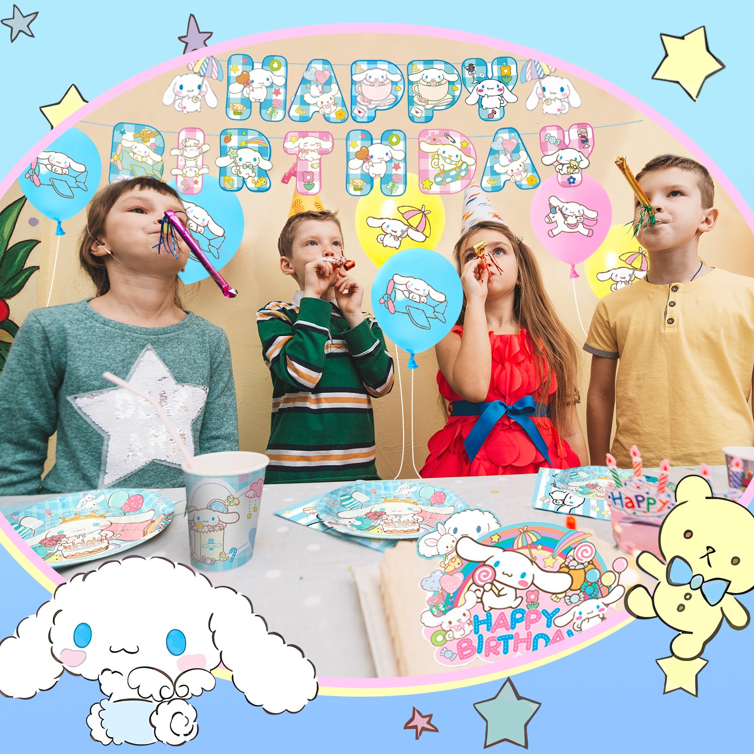 Sanrio Cinnamoroll Party Decoration Birthday Supplies Balloons Tableware Banner