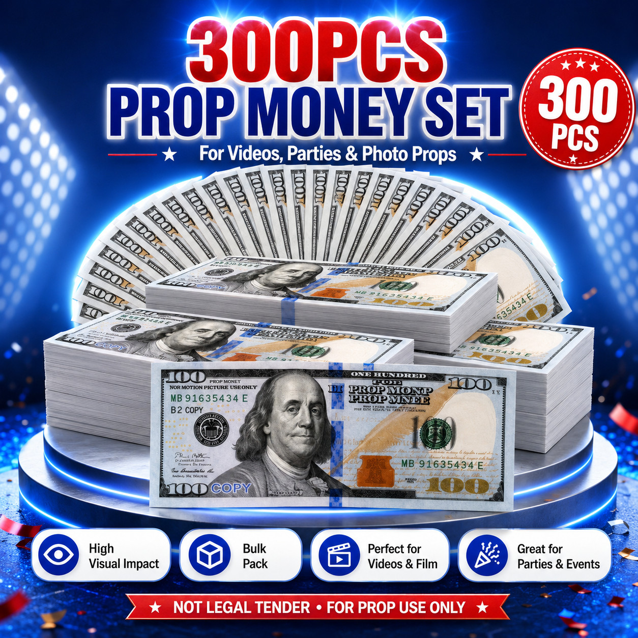 $100 Dollar Bills Prop Motion Picture Money $30,000 Dollars Total Copy Notes Set