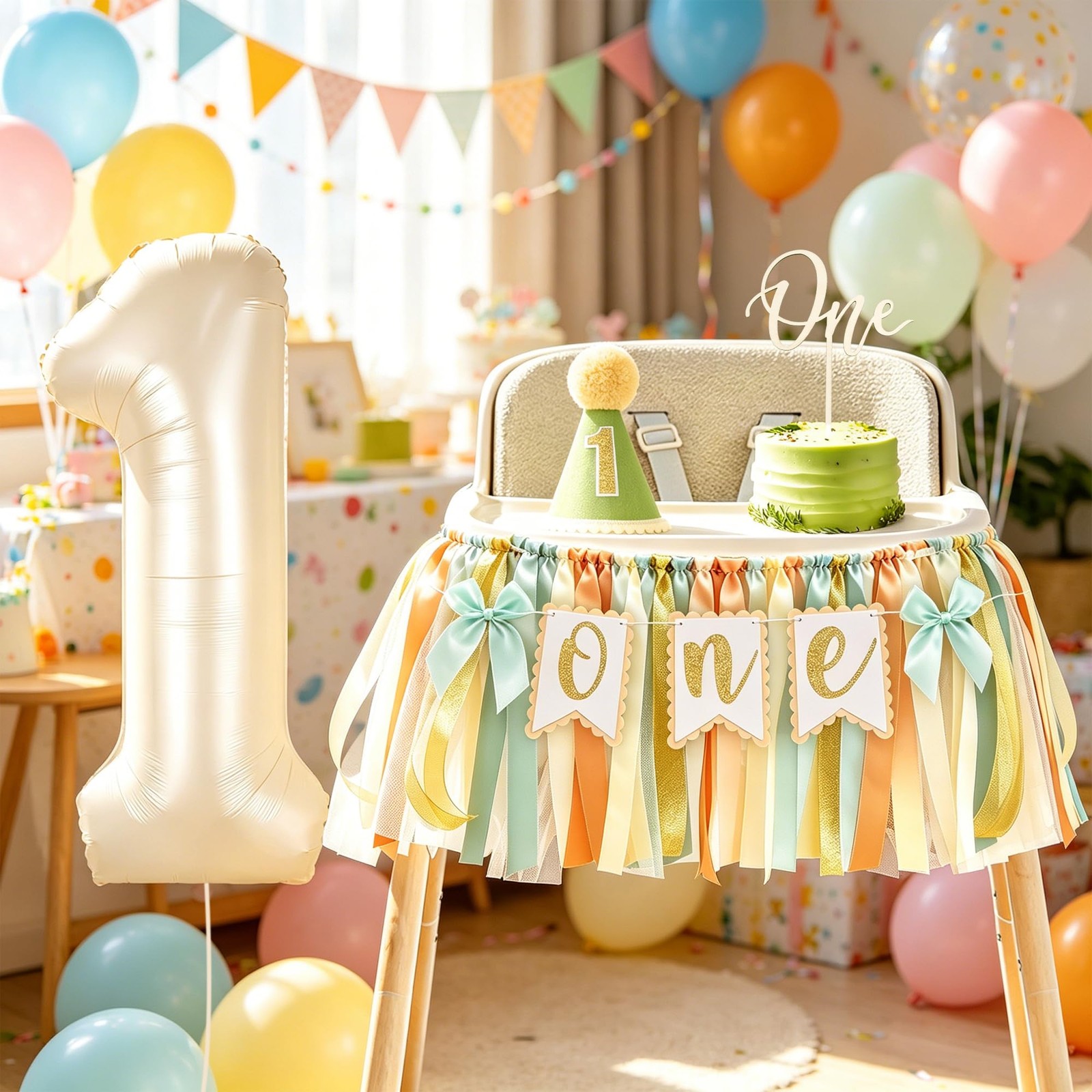 Sage Green First Birthday Decorations Gender Neutral Baby, 1st Birthday Highc…
