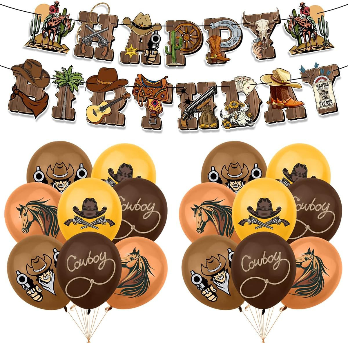 Western Cowboy Party Decorations, Cowboy Party Banner Balloon Cake Toppers